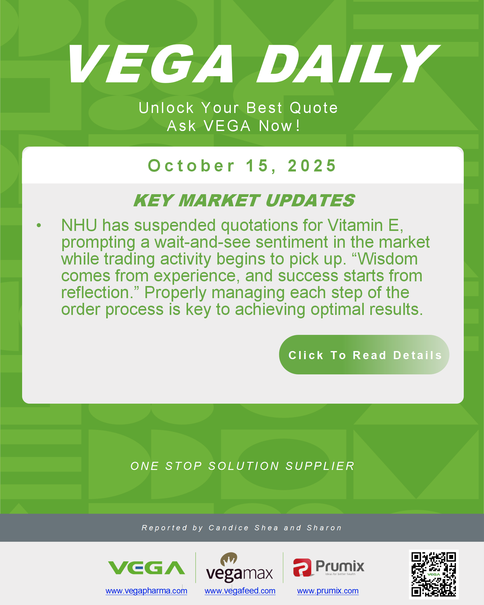 VEGA Daily Dated on October 15th 2025 Vitamin Amino Acid APl Food Additives.png VEGA Daily Dated on October 15th 2025 Vitamin Amino Acid APl Food Additives.png